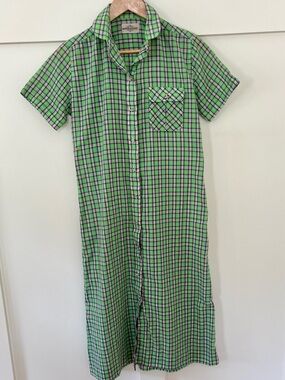 Vintage Marblehead Plaid Shirt Dress Green Purple Cottagecore M